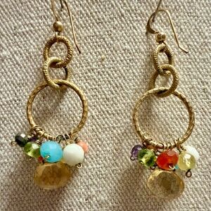 Mixed Gemstone Gold-Tone Drop Earrings | Artisan Boho